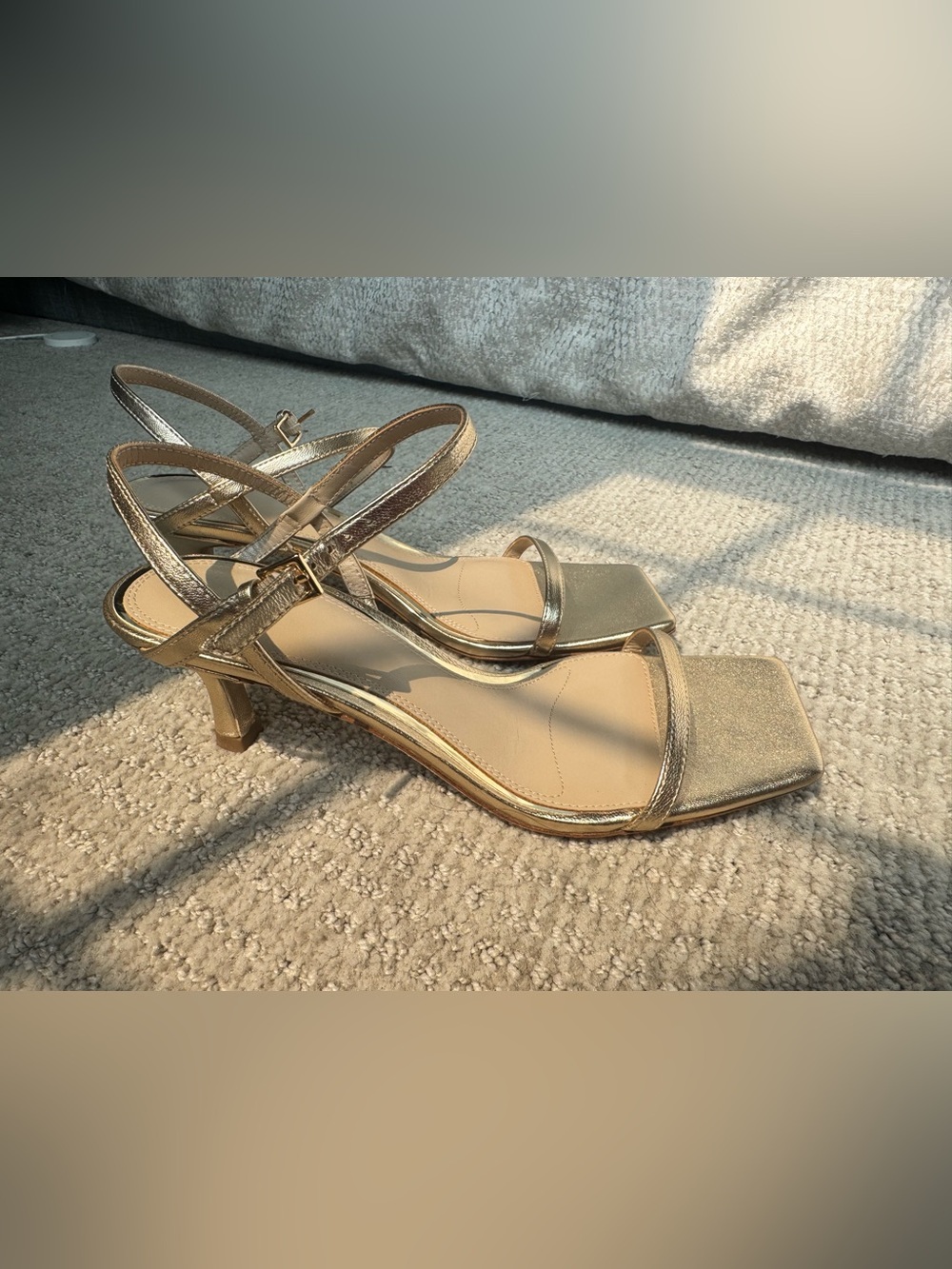 NWT PAIGE Metallic Gold Strappy Mid-Heel Sandals